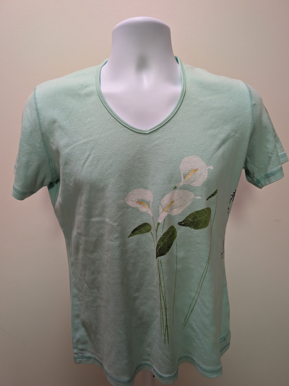 Vintage Crazy Shirts Hawaii Beau Lowe Calla Lily Scoop Neck Tee - Mint Green - S